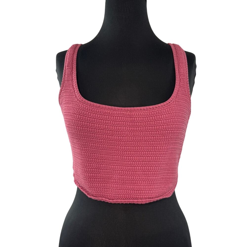 ZARA Pink Mauve Crop Tank Cotton Stretch Crochet Knit Casual Pullover M Medium